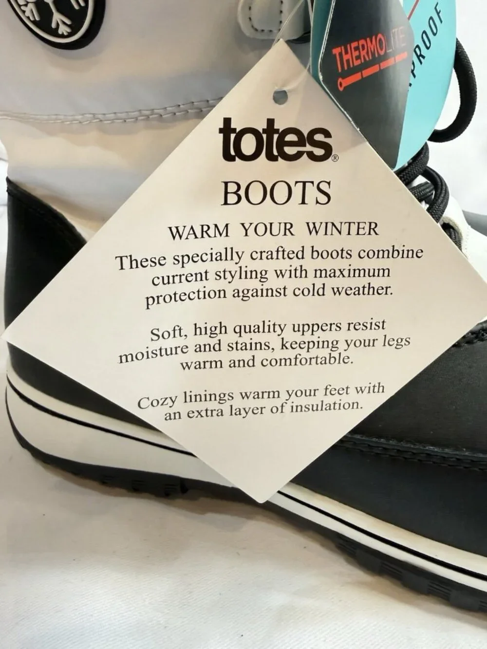 Totes Avery Boots Size 11 Black & White Snow Winter Boot Waterproof Insulated